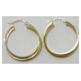 Sterling Silver 2 Tone Hoop Earrings - ï¿½ï¿½