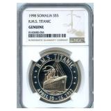 1998 Somalia Silver RMS Titanic $5 - NGC Genuine