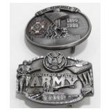 2 Vintage Belt Buckles - U.S. Army, 90 Years