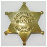 Vintage Brass Licensed Junk Dealer Badge