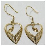 Gold Over Sterling Silver Filigree Heart Earrings