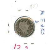 1907-D Barber Silver Dime