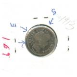 1913 Barber Silver Dime
