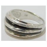 Vintage Sterling Silver Enamel Ribbed Dome Ring -