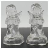 * Pair of Glass Cherub Angel Candle Holders