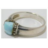 Vintage Sterling Silver Larimar Marcasite Ring -