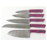 Group of 5 New Damascus Blade Kitchen Knives