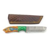 New Damascus Blade Tanto Knife with Leather