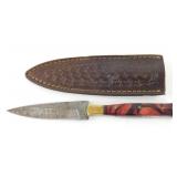 New Damascus Blade Spearpoint Knife with Leather