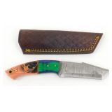 New Damascus Blade Tanto Knife with Leather