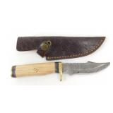 New Damascus Blade Clip Point Knife with Leather