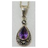 Sterling Silver Amethyst Pendant Necklace - 18ï¿½