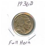 1936-D Buffalo Nickel - Full Horn