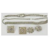 Vintage Pair of Clear Rhinestone Square Blouse