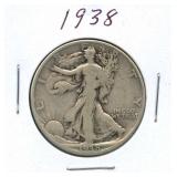 1938 Walking Liberty Silver Half Dollar