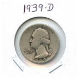 1939-D Washington Silver Quarter
