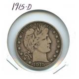 1915-D Barber Silver Half Dollar