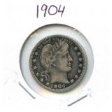 1904 Barber Silver Quarter