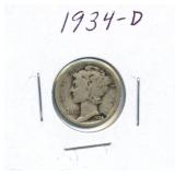 1934-D Mercury Silver Dime