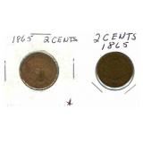 Pair of 1865 U.S. Two Cent Pieces