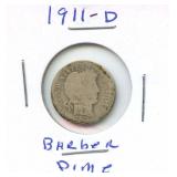 1911-D Barber Silver Dime