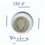 1908 Barber Silver Dime