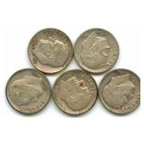 Group of 5 Roosevelt Silver Dimes