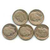 Group of 5 Roosevelt Silver Dimes