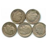 Group of 5 Roosevelt Silver Dimes