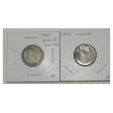 Pair of Liberty "V" Nickels - 1883 with Cents &