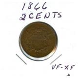1866 U.S. Two Cent Piece (VF-XF)