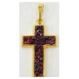 Cross Garnet? Red Stone Glass Pendant