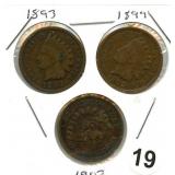 1893, 1897 & 1902 Indian Head Cents
