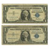 2 Silver Certificate One Dollar Bills - 1957 &