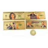 4 Different Gold Foil Trump Bills and 2020 Trump