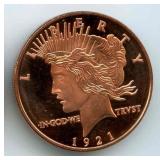 1 oz Pure Copper Round - 1921 Peace Dollar Design