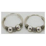 Vintage Sterling Silver Ball Hoop Earrings - 3/4