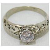 Vintage Sterling Silver Solitaire CZ Ring - Size