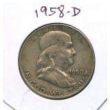1958-D Franklin Silver Half Dollar