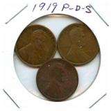 1919-P, D & S Lincoln Wheat Cents