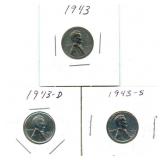 1943-P, D & S Lincoln Steel Wheat Cents