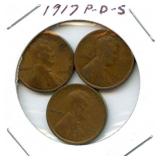 1917-P, D & S Lincoln Wheat Cents