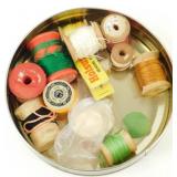 Fanny Farmer Tin w/ Wood Spools & Holsum Kit