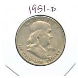 1951-D Franklin Silver Half Dollar