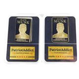 2 Elon Musk Collectable Patriot Addict 45/47 Bars