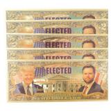 5 Gold Foil Donald Trump & J.D. Vance $2 Bills
