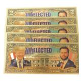 5 Gold Foil Donald Trump & J.D. Vance $2 Bills