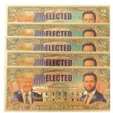 5 Gold Foil Donald Trump & J.D. Vance $2 Bills