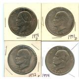 4 Eisenhower Dollars - (2) 1971-D, 1972 & 1974