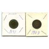 2 Indian Head Pennies - 1897 & 1903